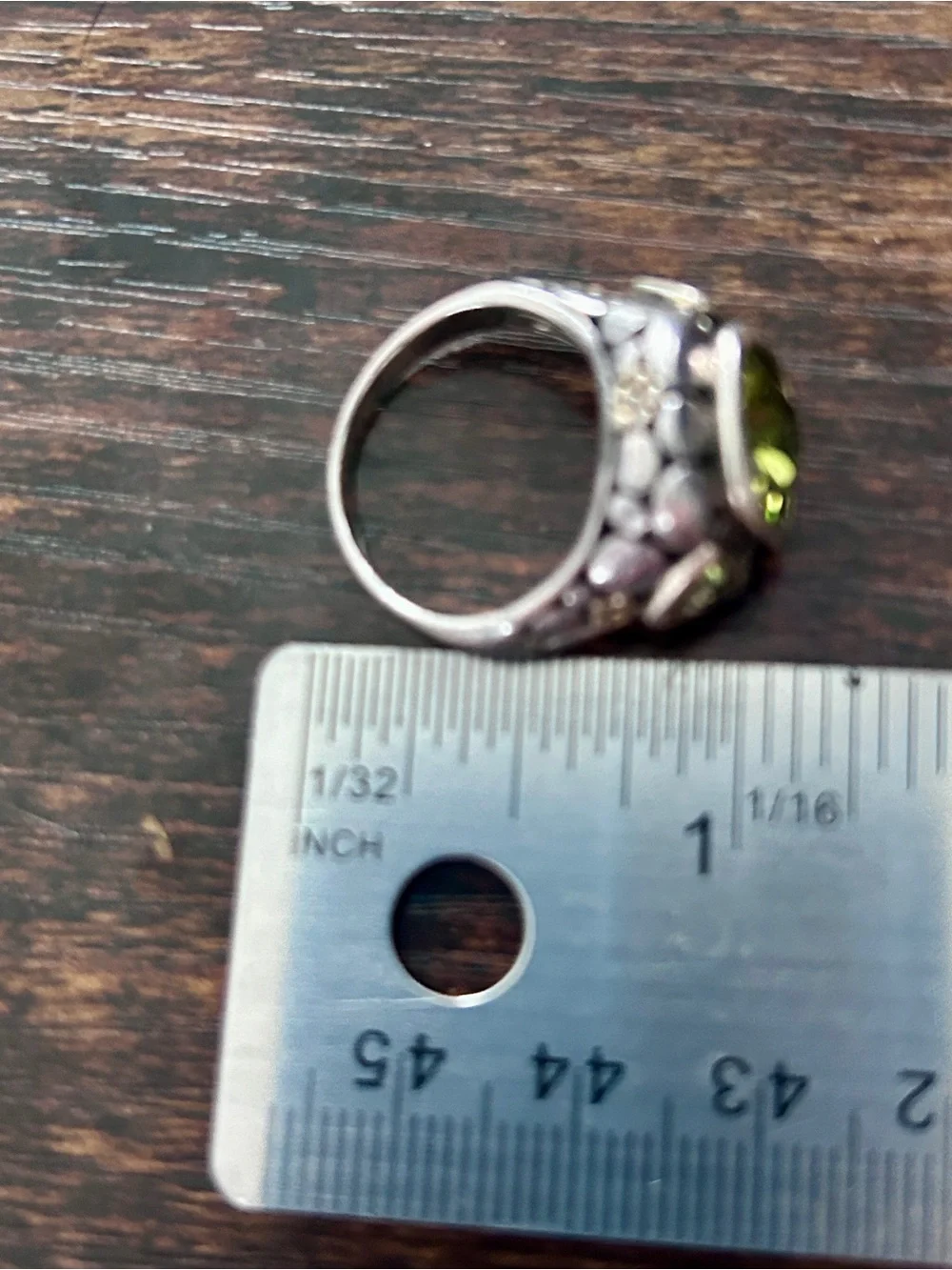 Designer Inspired 925-Stamped Faceted Peridot-Style Silver Ring, size 8.5-9